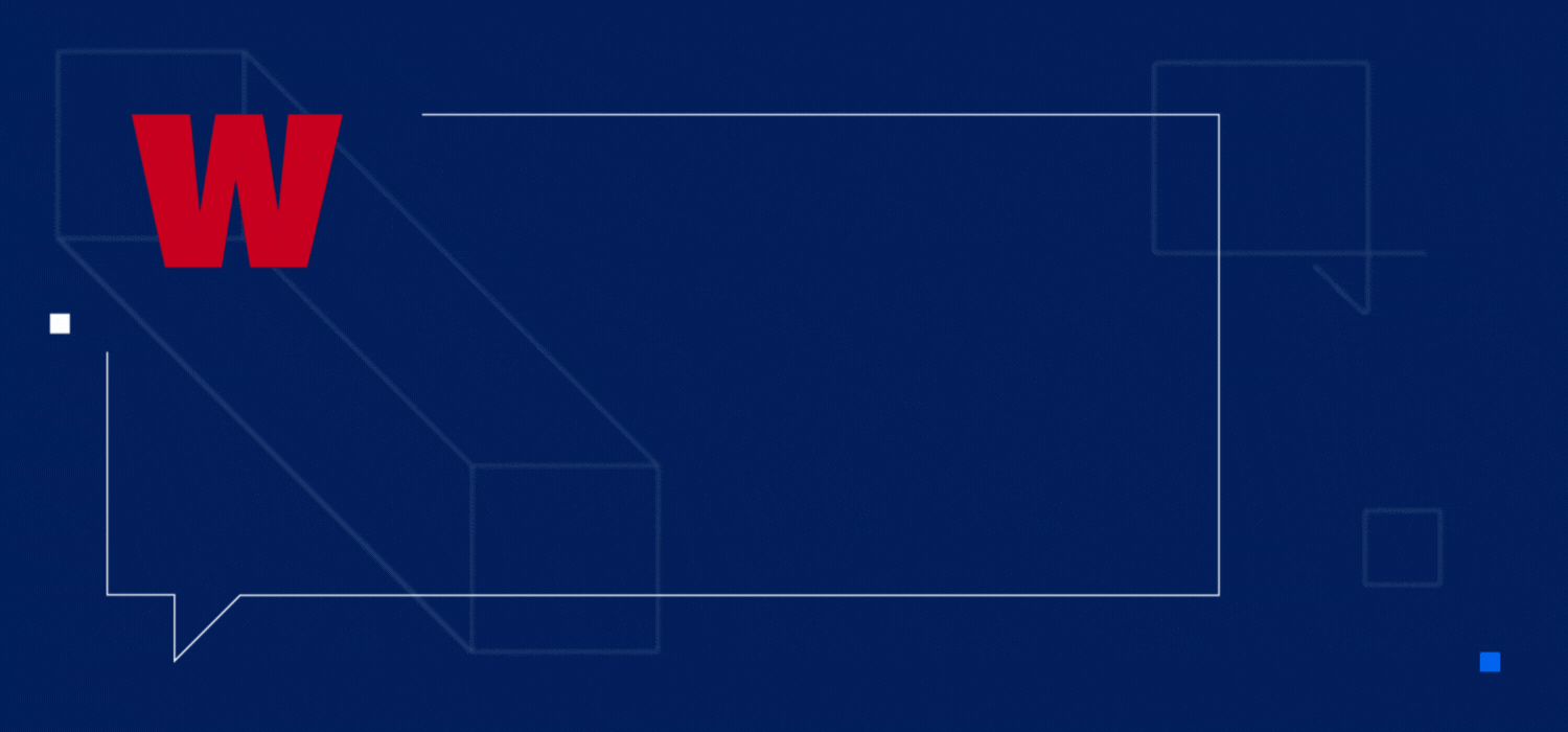 Animated image featuring a blue background with geometric shapes and a speech bubble design. Bold red letter "W" on the left, with text "Who said it?" in the bubble.