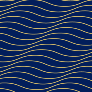 A pattern of gold wavy lines on a dark blue background, resembling abstract waves.
